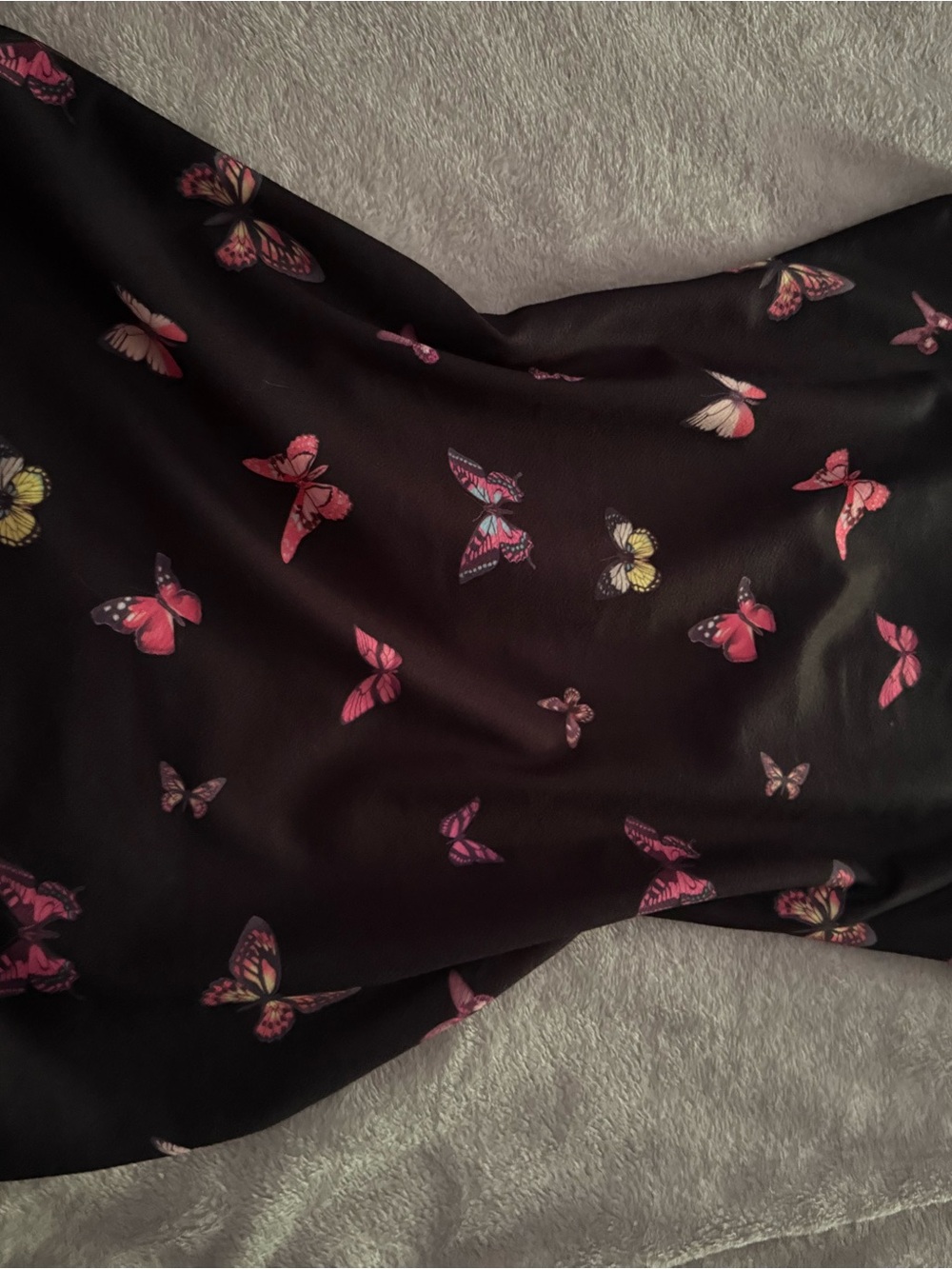 Black Butterfly Print Women’s Dress - Pink Accents